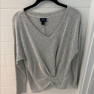 Daytrip Ribbed Knit Top in Gray and White
